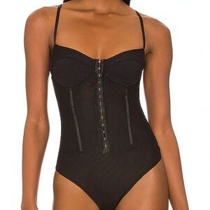 Free people black corset bustier one piece mesh hook up leotard spaghetti strap